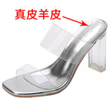 High Heel Sandals for Women  Summer New Fashion Transparent Mid Heel Crystal Shoes Fashion Chunky Heel Outdoor Slippers