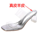 High Heel Sandals for Women  Summer New Fashion Transparent Mid Heel Crystal Shoes Fashion Chunky Heel Outdoor Slippers