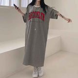 2025 THEMEISLES Manufacturer pure cotton short-sleeved T-shirt skirt women's summer popular new Korean version Popular style printing loose casual medium and long even