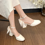 Closed Toe Sandals for Women  New Summer Bow Fairy Style Hollow Women's Shoes Chunky Heel High Heel Shoes Women