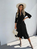 Spring and Summer New   2025 Fashion Strap Waist Medium Sleeve Long Dress Women