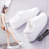 themeisles White Shoes for Female Students Korean Style Very Match Spring and Autumn Leather Flat Running Shoes Sneaker Breathable Women's Board Shoes