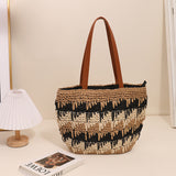 THEMEISLES New Shoulder Straw Bag Contrast Color Handmade Large Capacity Woven Bag Vacation Beach Bag Casual Summer Women's Bag