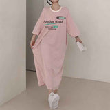 2025 THEMEISLES Manufacturer pure cotton T-shirt dress women's popular summer new loose casual printing lazy skirt medium and long straight