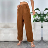 themeisles Foreign Trade  New Cross-Border HOTan and NEWn Women's Clothing  High Waist Pocket Corduroy Casual Temperament Straight-Leg Trousers