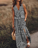 THEMEISLES Spring/Summer  Cross Border New Sleeveless Long Dress Casual Women's Waist Zipper Letter Print Dress