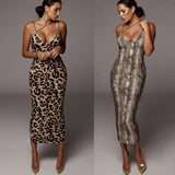 popular summer new 2025 New Popular trade women's suspender sleeveless V-neck leopard print dress slim sexy dress