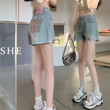 themeisles Ripped Denim Shorts Women's Summer  New High Waist Slimming Raw Hem Wide Legs Loose A- line Hot Pants Trendy Ins