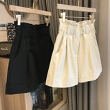 THEMEISLES Wang Fried Style ~ Pants Type Is Awesome! Summer Wooden Ear Bud Shaped Waist Casual Loose Straight High Waist Wide Leg Shorts for Women 2025