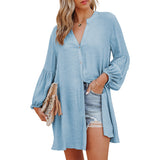 THEMEISLES European and American Spring and Summer New Solid Color Lantern Sleeve Mid-Length Shirt Coat Women's Cross-Border Long Sleeve Sun-Protection Overshirt Top