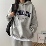 THEMEISLES n wholesale Korean embroidered letter sweater women's hooded loose spring autumn and winter thickened velvet large size New clothes