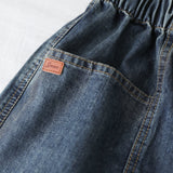 Summer Korean Style Denim Shorts Women's Large Pocket Loose Slimming Youthful-Looking All-Matching Wide Leg Fat Girl Elastic Waist Shorts Women