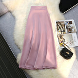 THEMEISLES Acetate Skirt for Women  Spring and Summer New High-Grade Satin Elastic Waist Mid-Length Large Swing High Waist Skirt