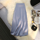 THEMEISLES Acetate Skirt for Women  Spring and Summer New High-Grade Satin Elastic Waist Mid-Length Large Swing High Waist Skirt