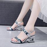 THEMEISLES Internet Celebrity Fashion Sandals for Women  Summer New Women's Chunky Heels High Heel Fairy Style Mom Open-Toed Roman Sandals Fashion