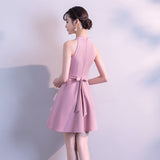 themeisles Lovely Pink Halter Mini Party Dress, Cute Women Dress