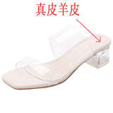 High Heel Sandals for Women  Summer New Fashion Transparent Mid Heel Crystal Shoes Fashion Chunky Heel Outdoor Slippers