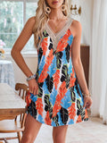 THEMEISLES Cross-Border Women's Summer Beach Lace V-neck Tank Dress Casual Tropical Printing Short Sleeveless Dress