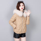 Haining sheepskin leather down jacket women's large size short fox fur collar thickened loose versatile down jacket