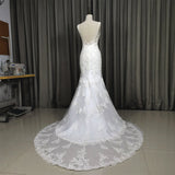 themeisles Elegant V-neckline Mermaid Lace Long Wedding Dress, Beach Bridal Gown