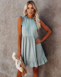 Hot Trade 2025 Summer New European and American Style Women's Clothing  Solid Color Pullover Ruffled Dress Short Skirt