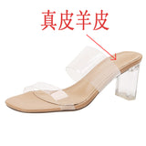 High Heel Sandals for Women  Summer New Fashion Transparent Mid Heel Crystal Shoes Fashion Chunky Heel Outdoor Slippers