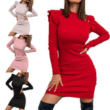 THEMEISLES 2025 cross-border 2023  wish fast sell autumn and winter new women's three-dimensional sleeve solid color pencil dress