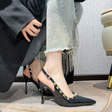 Rivet Internet Hot High Heels Women's Stiletto Heel Classy Shoes  New Spring Versatile Small Leather Shoes Not Tired Feet