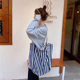 THEMEISLES Striped Retro Shoulder Bag Idle Style Large Capacity Canvas Bag Street Fashion Minimalist Women Bag Shopping Bag