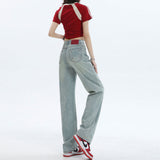 themeisles Light-Colored Jeans Women's Summer  New High Waist Slimming Straight Pants Loose Drooping Narrow Wide Leg Pants Autumn