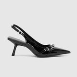 New Pointed Toe Profiled Heel High Heels Women Patent Leather Pointed Toe Buckle Strap Sandals Ladies Classy Shoes Women