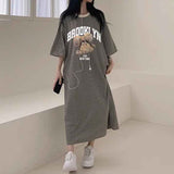 2025 THEMEISLES Manufacturer pure cotton South Korea popular spring and summer new women's round neck short sleeve medium and long T-shirt skirt fashionable versatile simple even