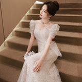 2025 Fishtail evening dress skirt women's 2025 spring new  light luxury sequined niche wedding dress annual dinner dress