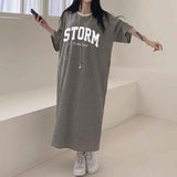 2025 THEMEISLES Manufacturer pure cotton fashion short-sleeved t-shirt skirt women's Korean version striped short-sleeved t-shirt dress women's summer tide new Korean version