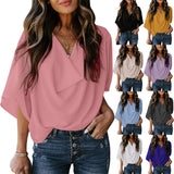 THEMEISLES Wish Independent Station New European and American Chiffon Shirt Loose V-neck Casual Top T-shirt Women's Clothing