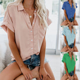 THEMEISLES Cross-Border New Arrival in Stock  New Women's Clothing  Hot Short Sleeve Women's Lapel Button Shirt Top Women