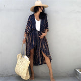 2025 new sunscreen shirt women's irregular printed cardigan long beach bikini sunshade jacket