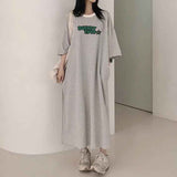 2025 THEMEISLES Manufacturer Korean version striped short-sleeved t-shirt dress women's summer tide brand pure cotton medium and long casual long skirt large size