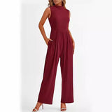 THEMEISLES European beautiful women's elegant summer jumpsuit dress casual jumpsuit sleeveless women's wide-leg jumpsuit with pockets