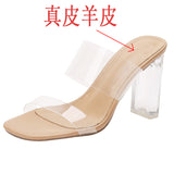 High Heel Sandals for Women  Summer New Fashion Transparent Mid Heel Crystal Shoes Fashion Chunky Heel Outdoor Slippers