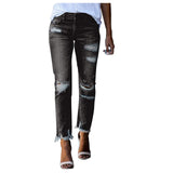 New  Wish  New New Women's Tight-Fitting Solid Color White Denim with Hole Jeans