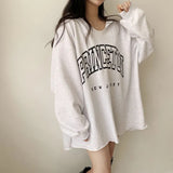 THEMEISLES Manufacturer's letter hooded loose spring and autumn sweater women's V-neck medium and long letters Japanese lazy thin Taiwan autumn and winter