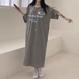 2025 THEMEISLES Manufacturer pure cotton T-shirt dress women's popular summer new loose casual printing lazy skirt medium and long straight