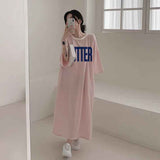 2025 THEMEISLES Manufacturer Korean version striped short-sleeved t-shirt dress women's summer tide brand pure cotton medium and long casual long skirt large size