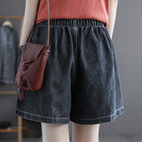 Summer Korean Style Denim Shorts Women's Large Pocket Loose Slimming Youthful-Looking All-Matching Wide Leg Fat Girl Elastic Waist Shorts Women