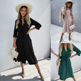 Spring and Summer New   2025 Fashion Strap Waist Medium Sleeve Long Dress Women