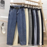 F Korean Style Loose Wide Leg Jeans for Women Spring and Autumn New High Waist Slimming Students All-Matching Straight Raddish Dad Jeans