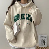 THEMEISLES Korean embroidered letter sweater women's hooded loose spring autumn and winter thickened velvet plus size top 2023 new