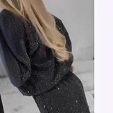 THEMEISLES 2025 New autumn and winter popular women's clothing starry sky full of stars long-sleeved round neck loose top drawstring wide leg two-piece set