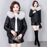 Haining sheepskin leather down jacket women's large size short fox fur collar thickened loose versatile down jacket